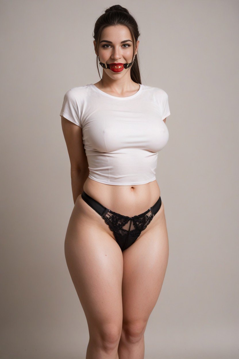 Legs Strapped Together, Extremely Tight White T Shirt, Curvy Thick Body Furry AI Porn