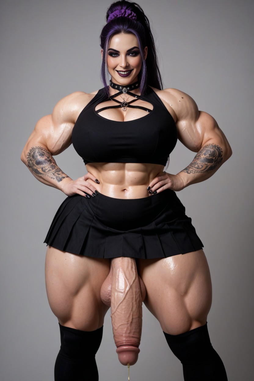 Unrealistically Thick Muscular Futanari, Comically Gargantuan Futanari Monster Cock, Cock Thicker Than Her Leg AI Porn