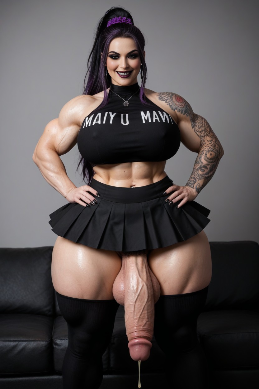 Cock Thicker Than Her Leg, Flexing Biceps, Extra Long Thigh High Socks AI Porn