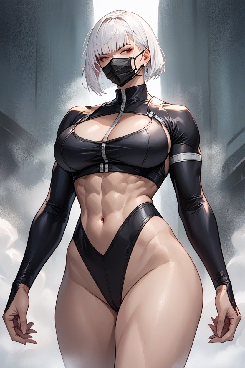 Wide Hips, White Hair, Black Bodysuit쉬메일 AI 포르노