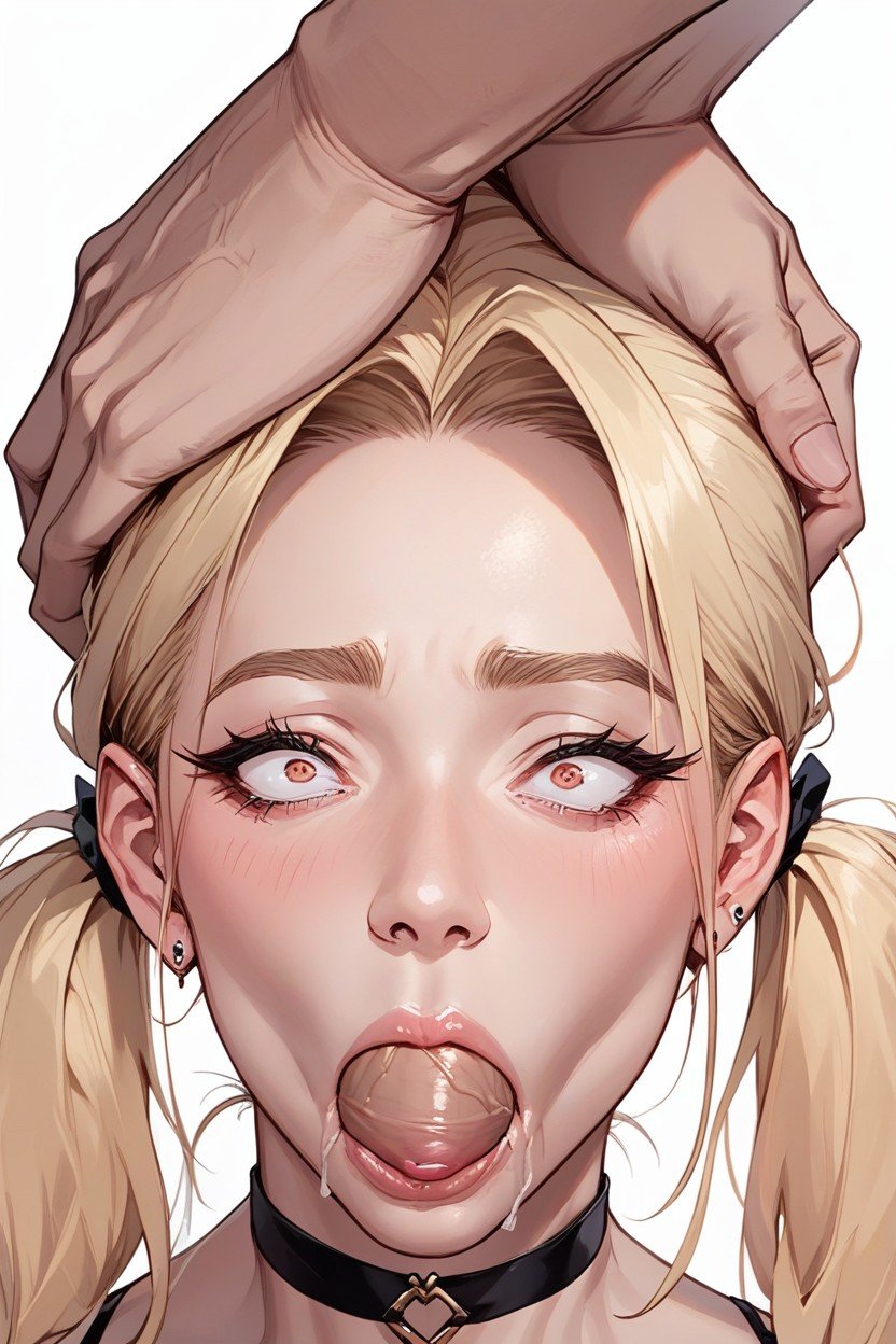 Pink And Blonde Hair, Shocked, Dick Fully Inside Her Mouth Hentai IA pornografia