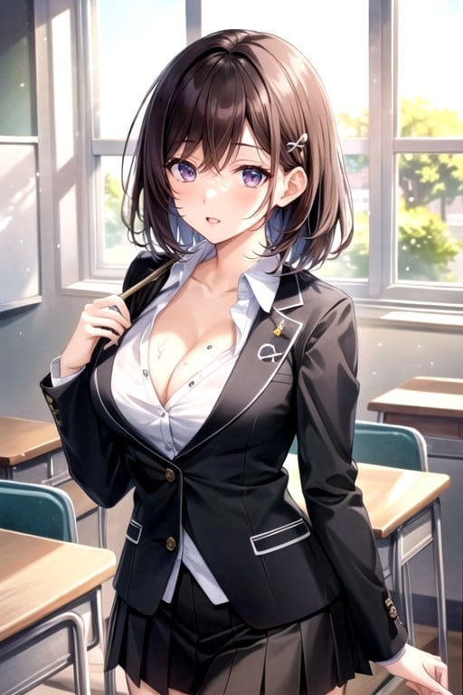 Classroom, Medium Hair, CleavageHentai IA