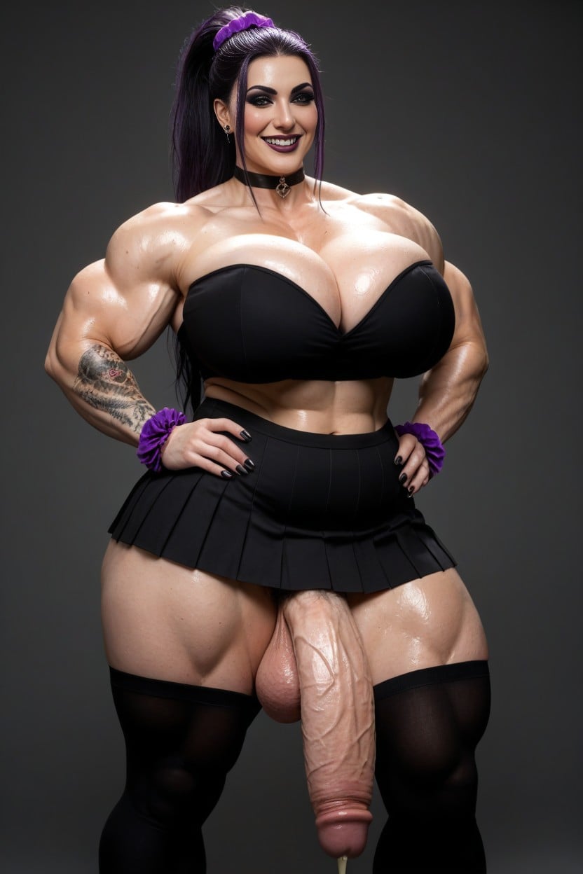 Extra Long Thigh High Socks, Purple Hair In High Ponytail With Scrunchie, Hentai Image Brought To Life AI Porn