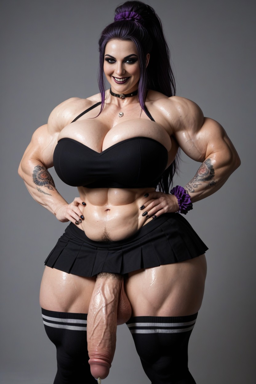 Cock Thicker Than Her Leg, Unrealistically Thick Muscular Futanari, Excessively Large Balls AI Porn