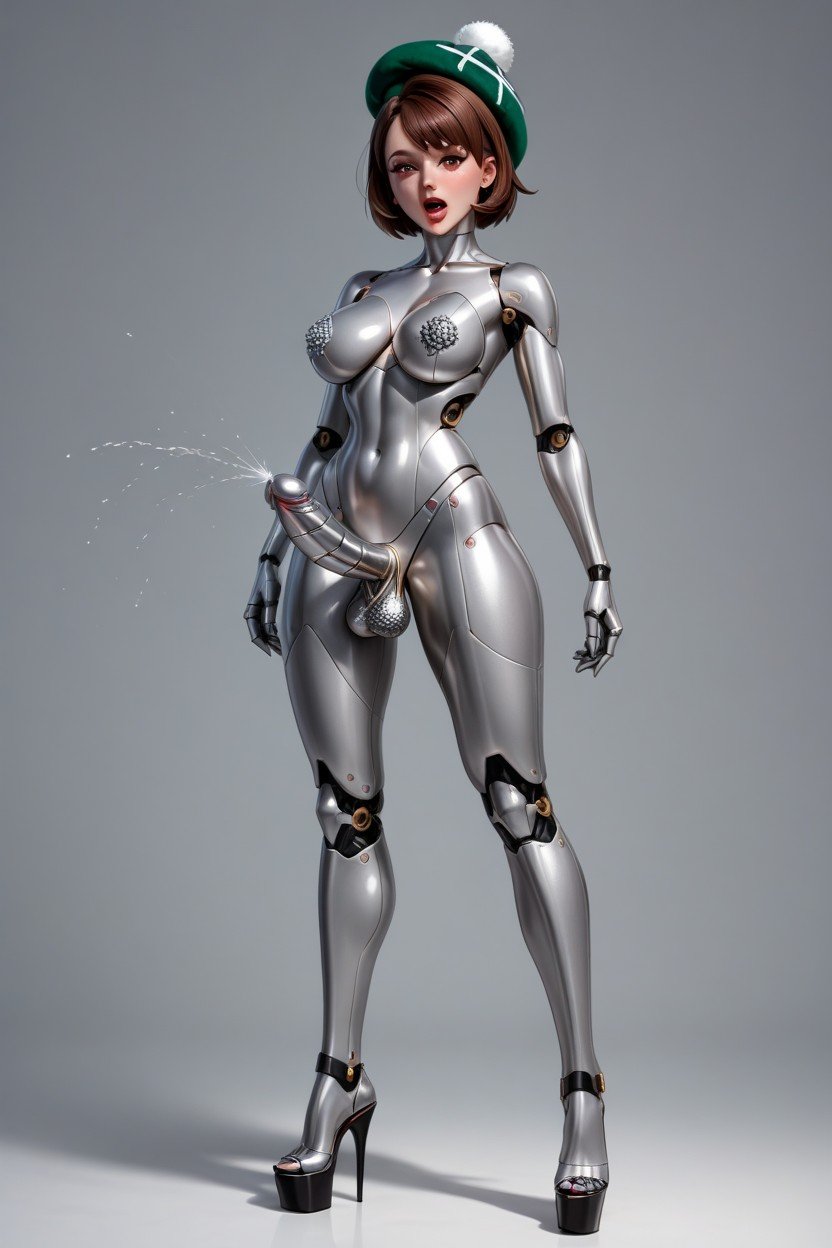 Full Body, All Shiny And Metallic Gloria From Pokemon, Having Erect Metallic Penis SquirtingPorno IA transsexuelle