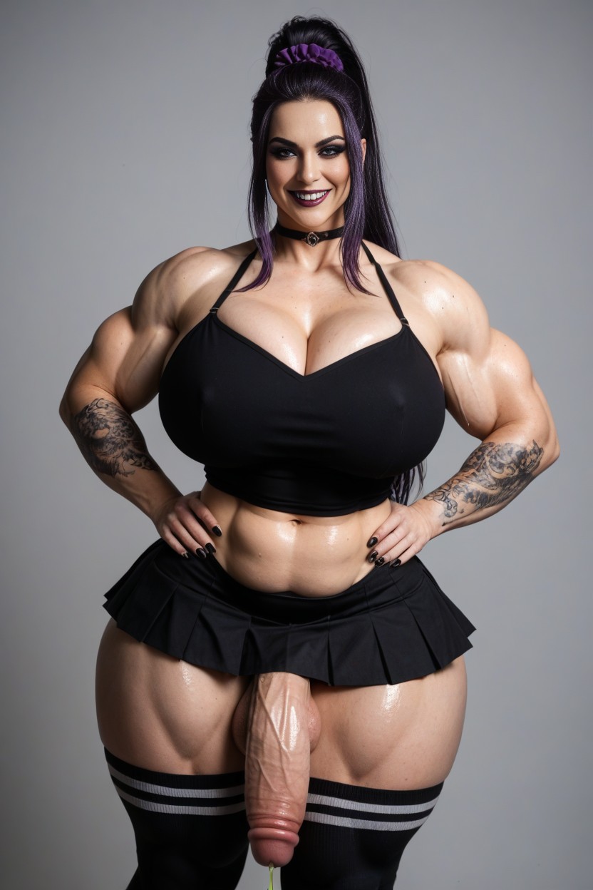 Unrealistically Thick Muscular Futanari, 18+, Mommy Cheerleader Outfit With Skirt AI Porn