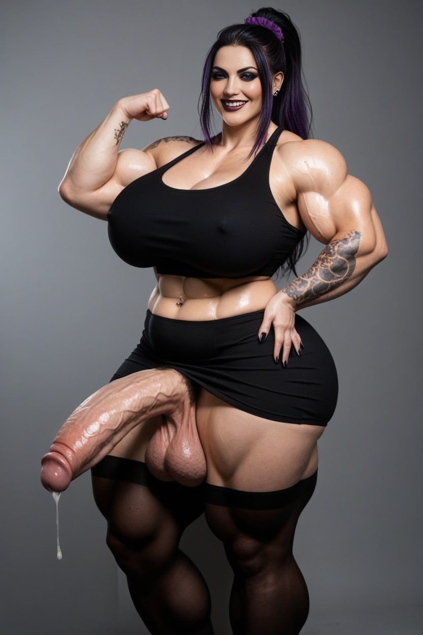 Flexing Biceps, Ssbbw, Purple Hair In High Ponytail With Scrunchie AI Porn