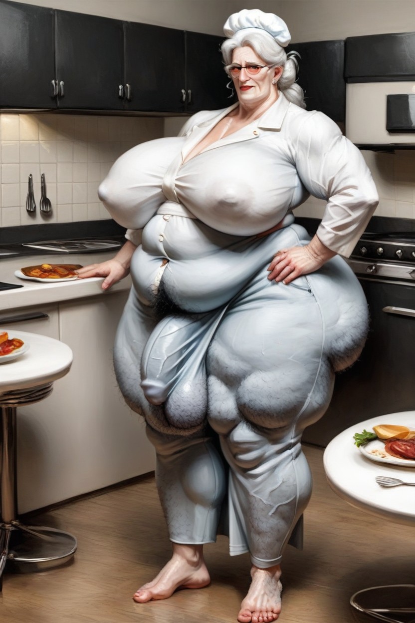 Large Breast, Wet Hair, Huge Obese Belly AI Porn