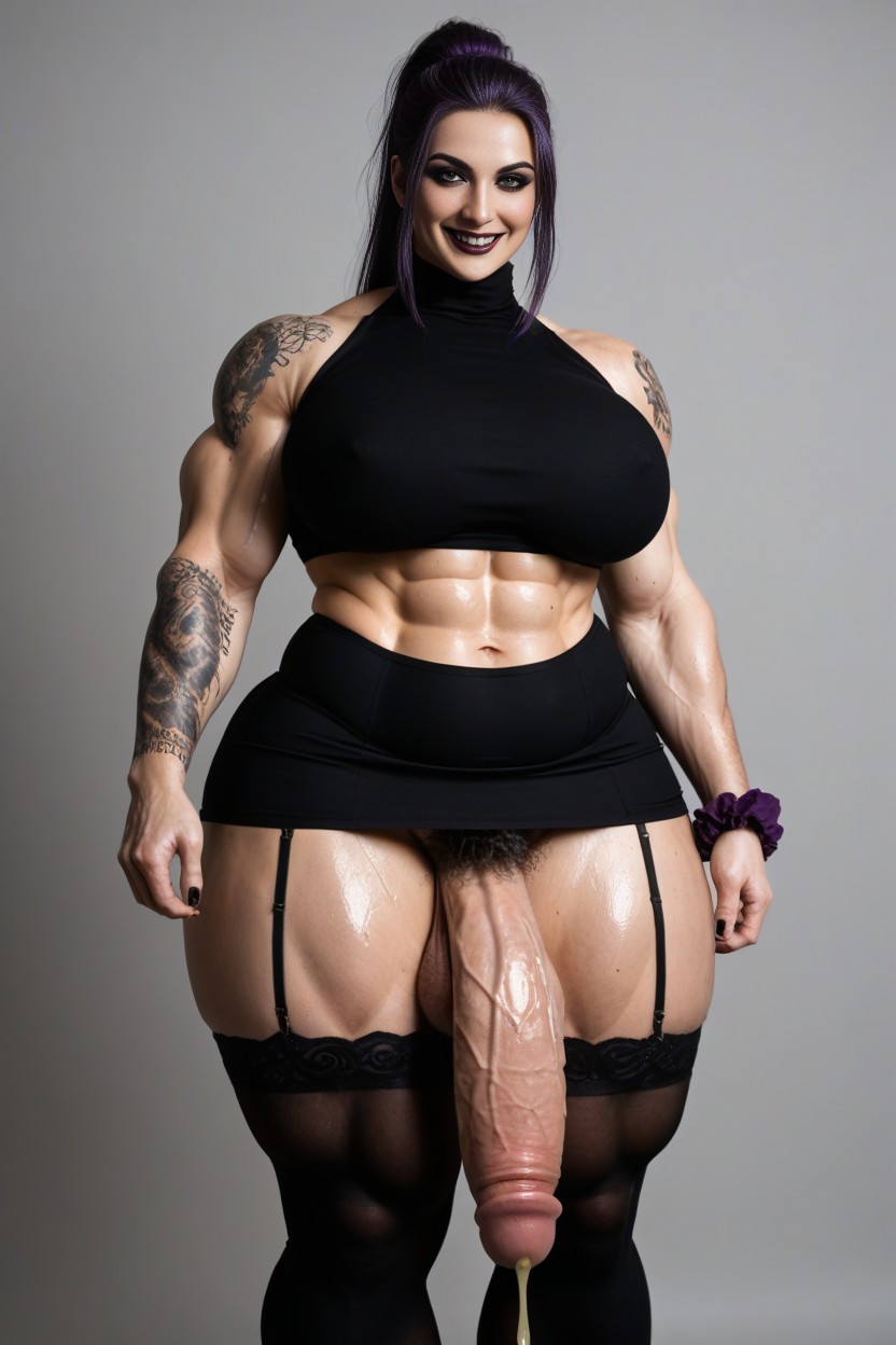 Stunningly Beautiful Smiling Goth Cutie Face, Absurd Hentai Manga Brought To Life, Garter Belt AI Porn