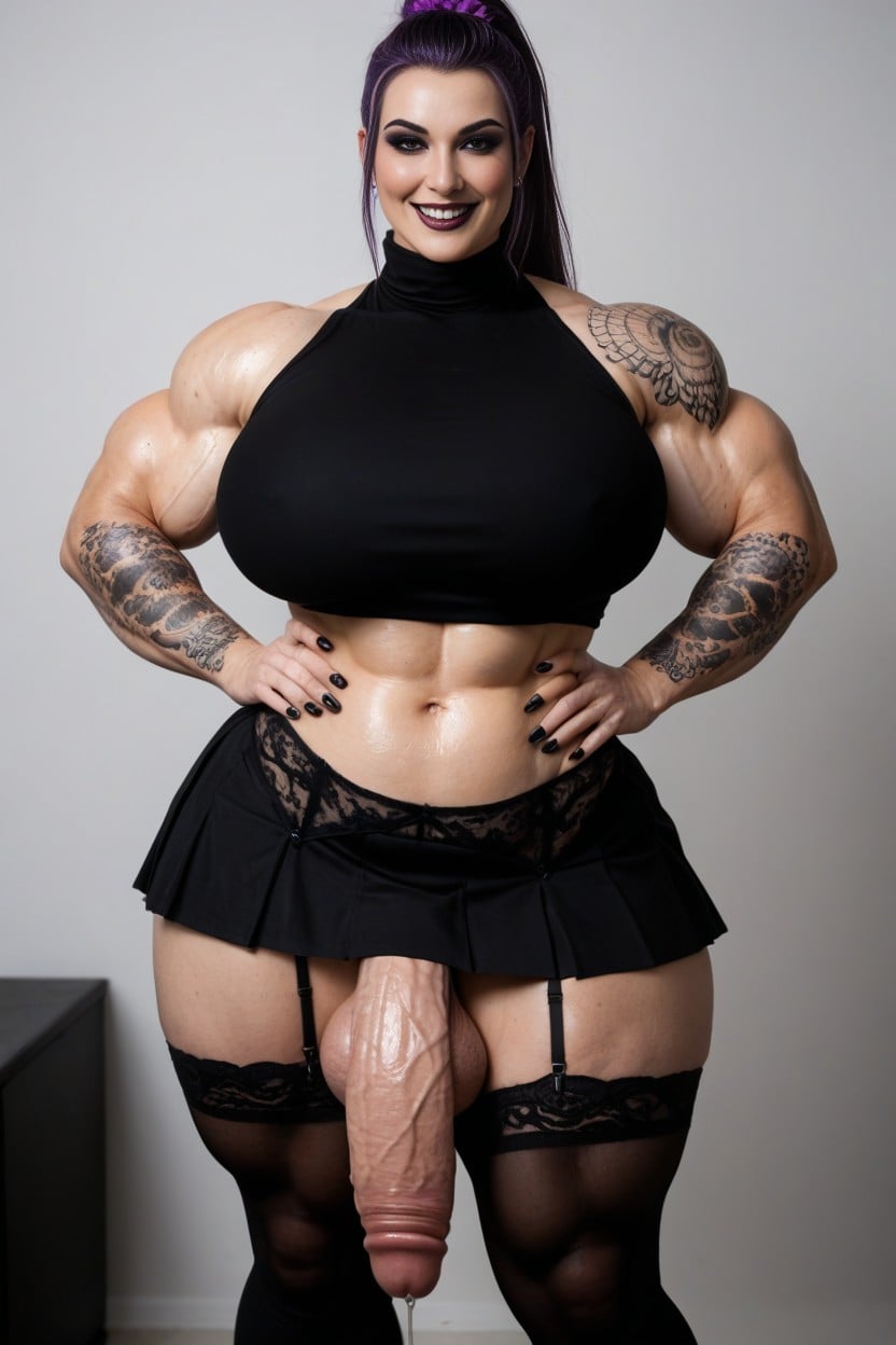 Cock Is Thicker Than Her Leg, Covered In Large Tattoos, Excessively Large Balls AI Porn