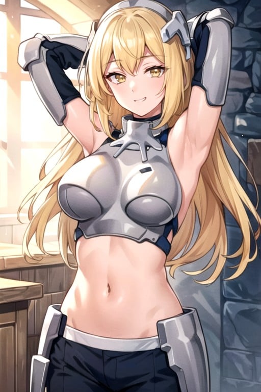 Aiz Wallenstein (is It Wrong To Try To Pick Up Girls In A Dungeon?), Arms Up, Navel Exposed Hentai AI Porn