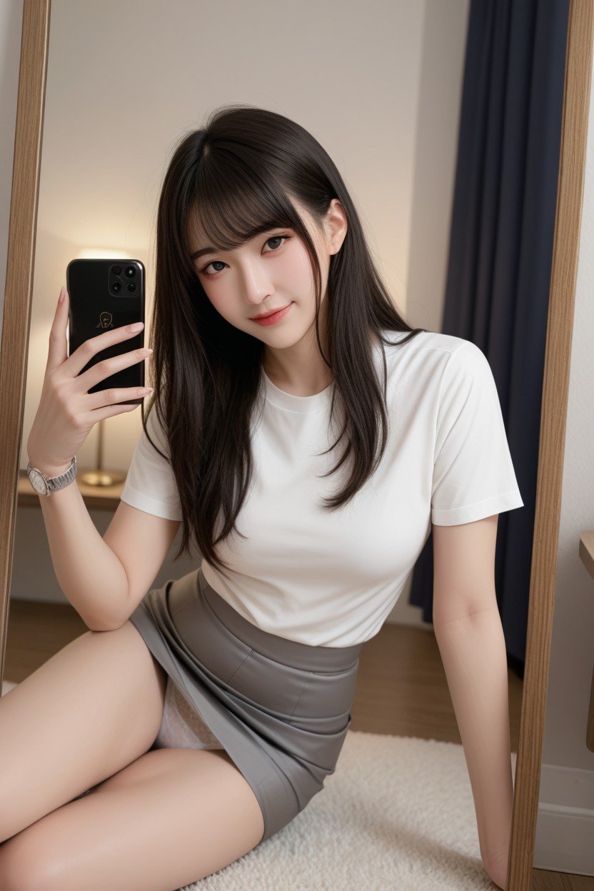 Sitting On Side, Black Hair, Five Fingers Asian AI Porn