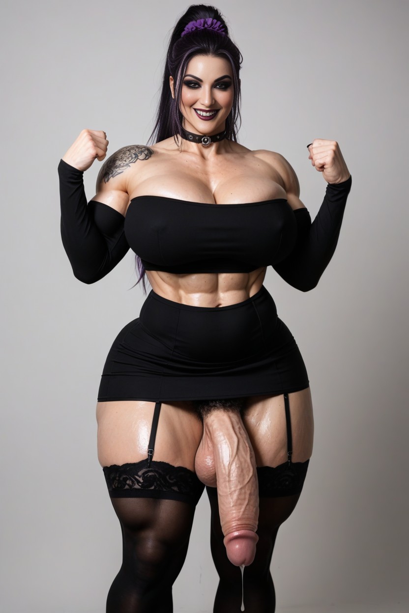 Pale Skin, Impossible Massive Muscular Legs, Covered In Large Tattoos AI Porn