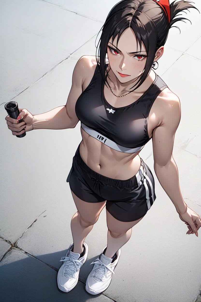 Black Sport Shorts, Maigre, Petite PoitrinePorno IA Hentai