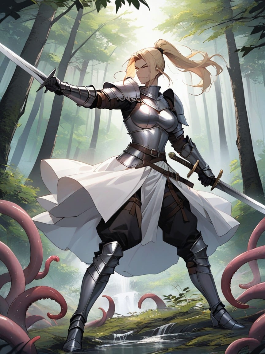 Action Pose, Surrounded By Tentacles, Female Knight人妖AI色情