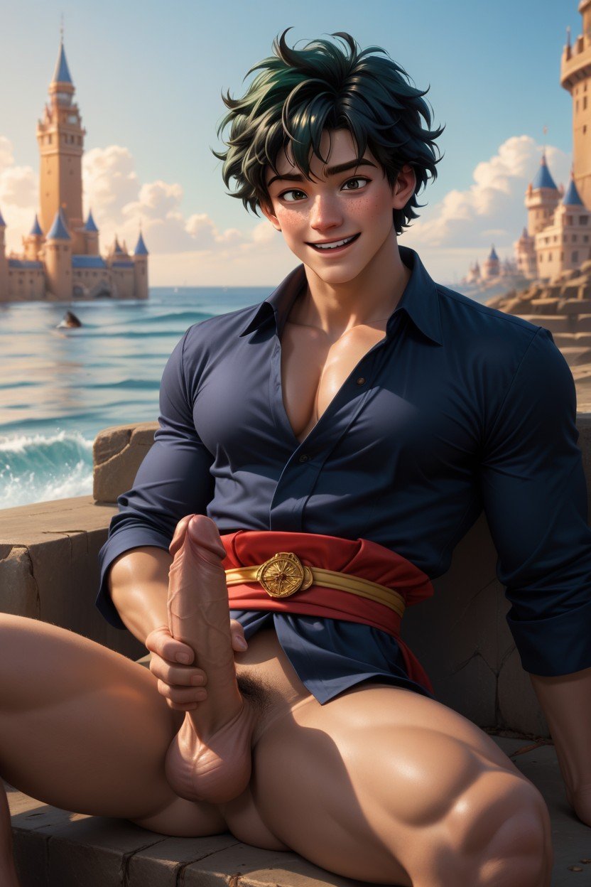 Prince Eric Costume, Red Sash Belt, Sweet SmileAI同性戀黃片