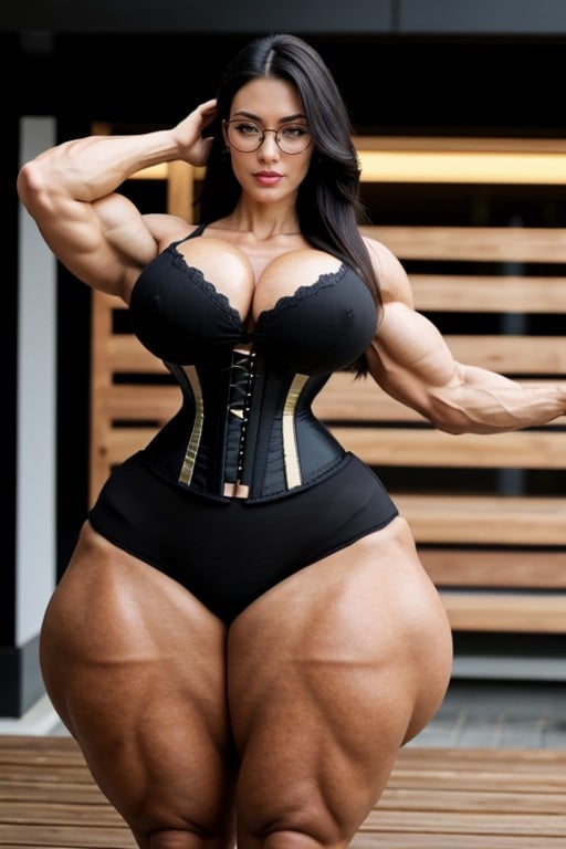 Hyper Thick Biceps, Glasses, Breast Expansion Shemale AI Porn