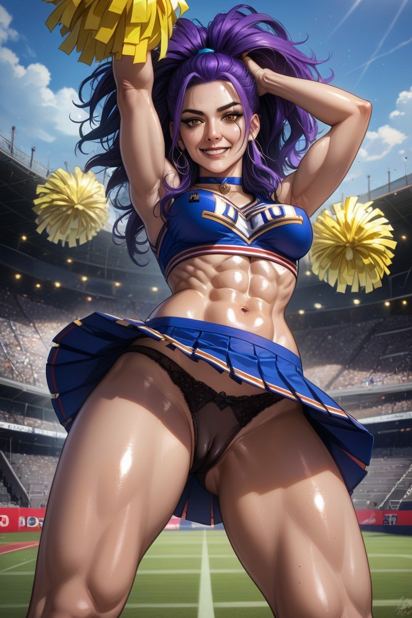 Mischievous, Detailed Background Of A Open Stadium For American Football, Skinny Hentai AI Porn