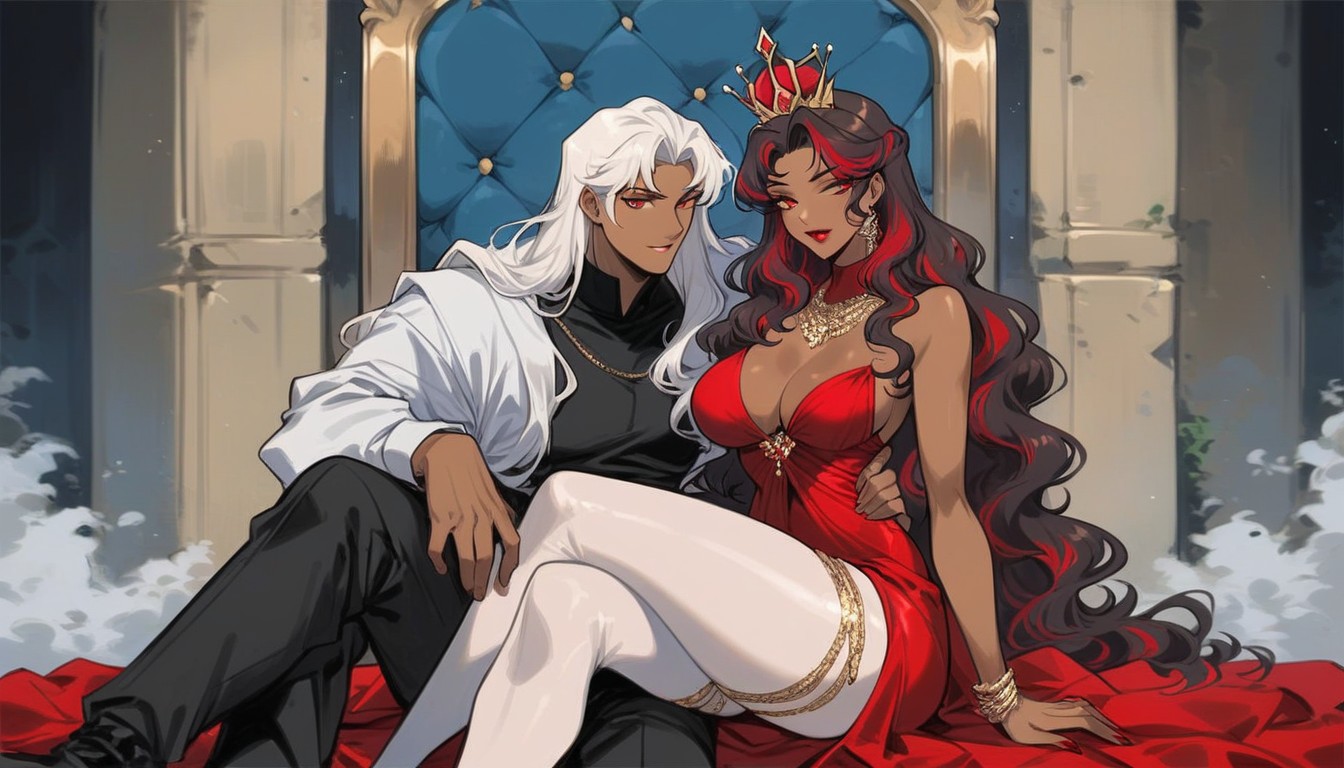 Sitting On A Throne, Waist Shot, Gorgeous Gown Hentai AI Porn