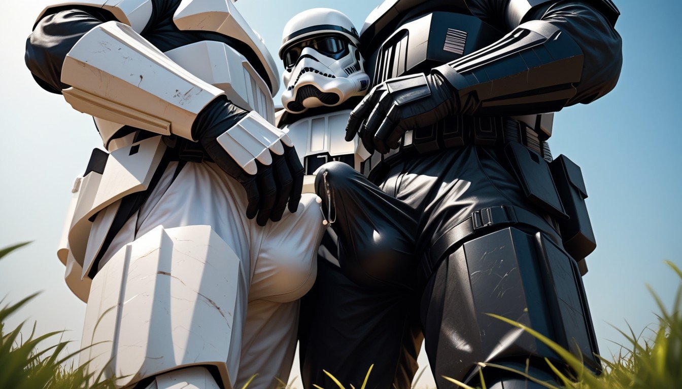 Slutty Stormtrooper Armor, Leaking Precum Through Clothes, Black Huge Crotch Bulge AI Gay Porn