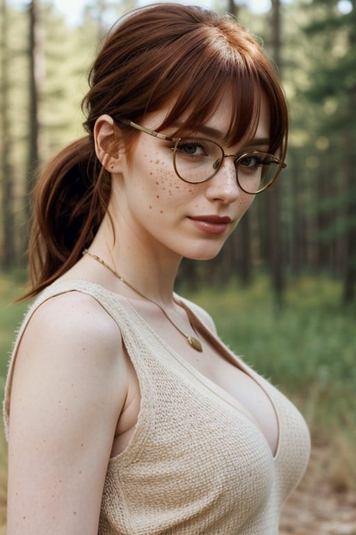 Medium Breast, Black Round Glasses, Jewelery Shemale AI Porn