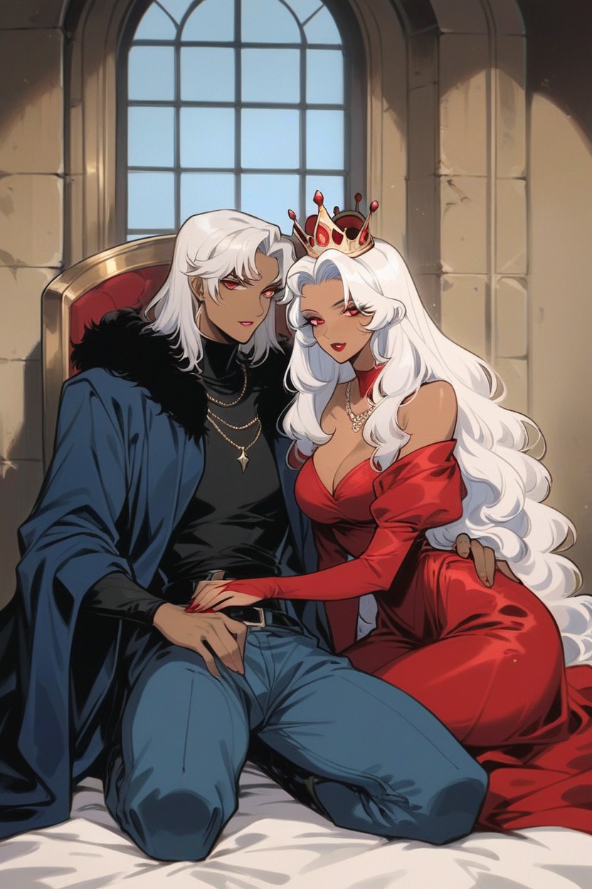 Beautiful Face, Red Gown, Thick Thighs Hentai AI Porn