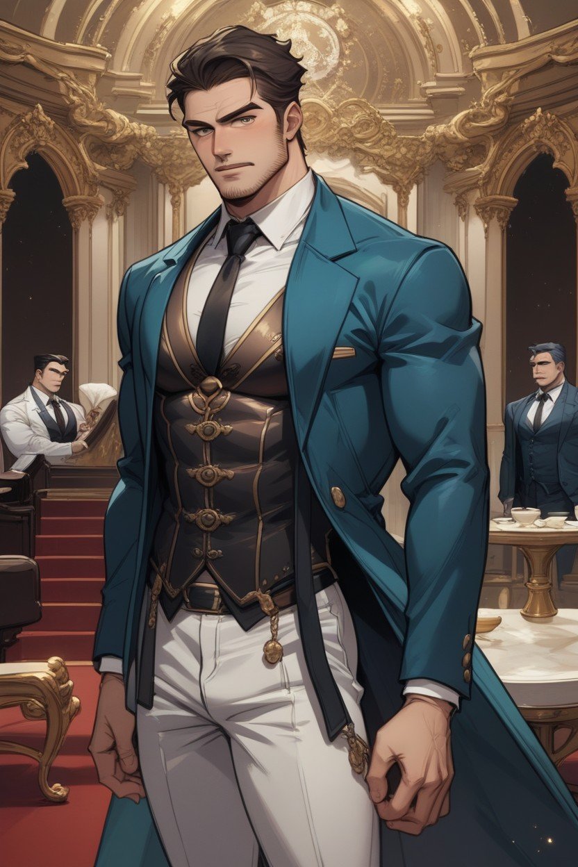 Gorgeous Man Wearing Corset And Dress Suit, Man Wearing Suit With Corset, 18+ゲイAIポルノ