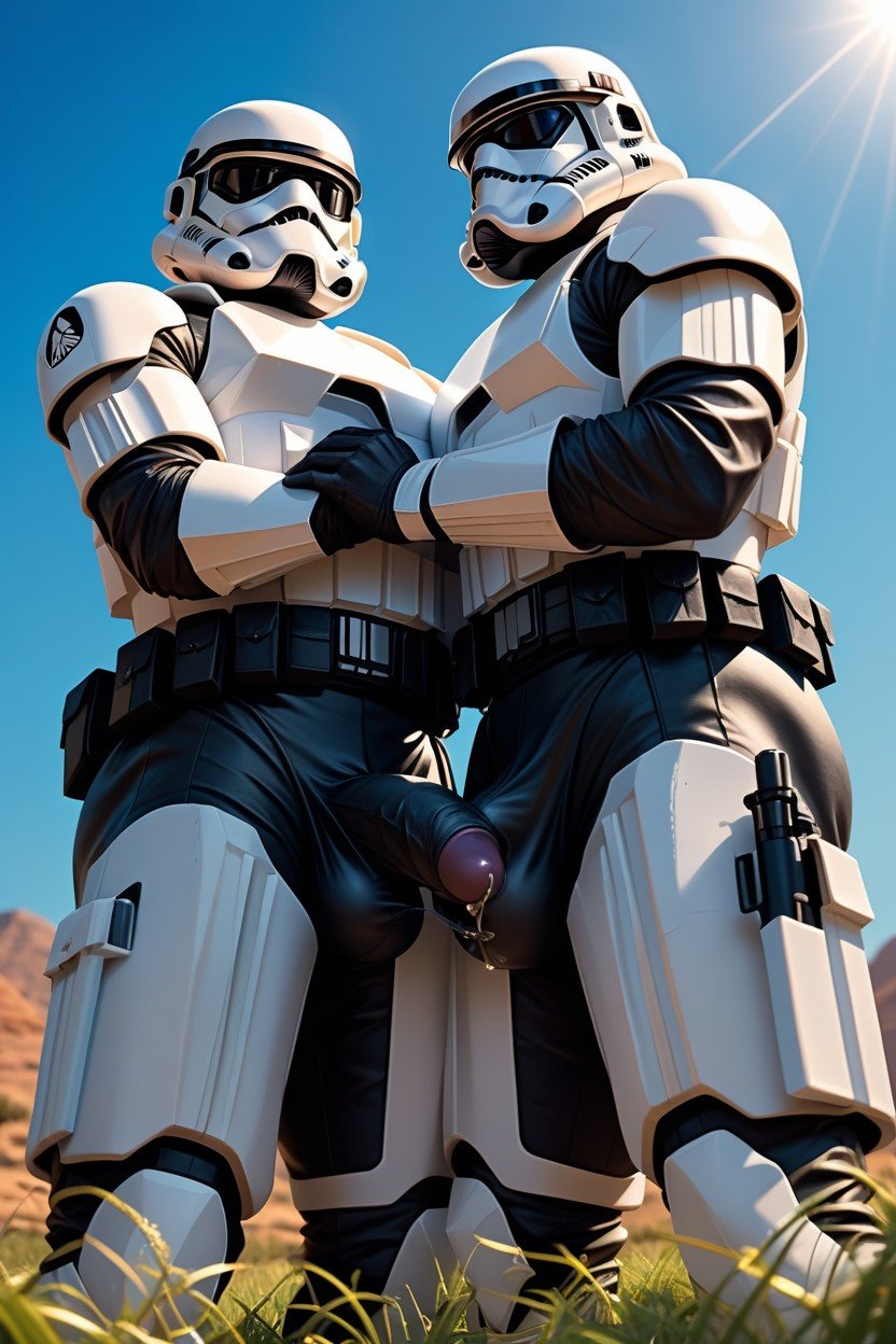 Slutty Stormtrooper Armor, Hugging Tightly, De Baixo Para Cima Pornografia gay com IA