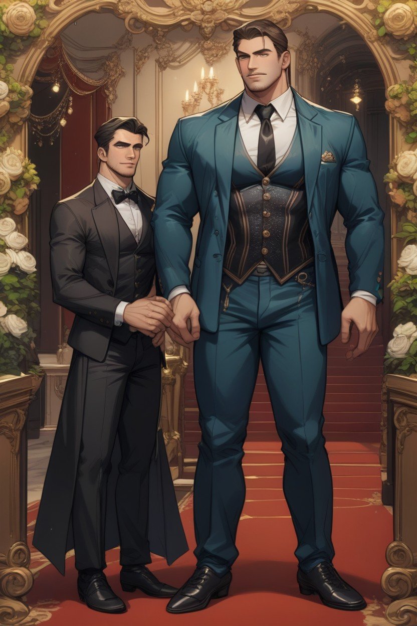 Man Wearing Corset With Dress Pants And Shoes, Gorgeous Man Wearing Corset And Dress Suit, Man Wearing Suit With Corset게이 AI 포르노