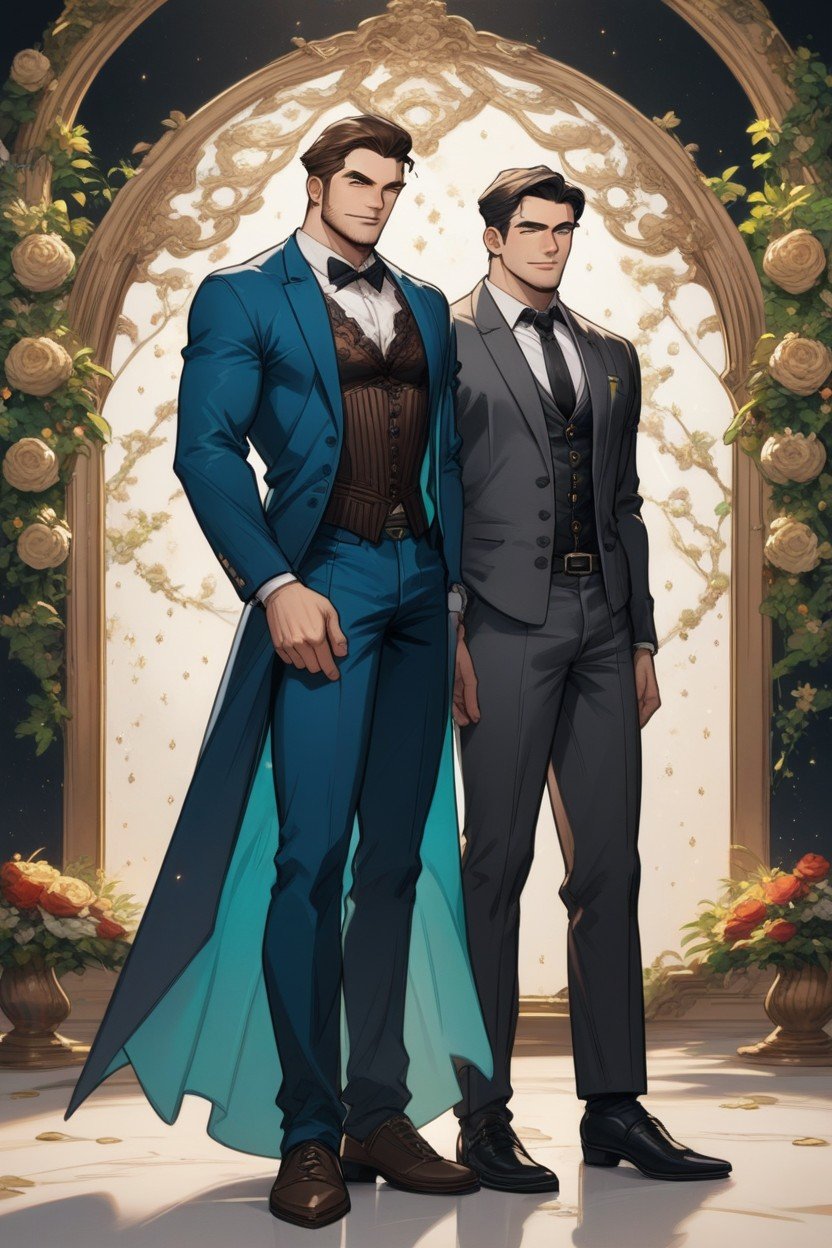 Gorgeous Man Wearing Corset And Dress Suit, Man Wearing Corset With Dress Pants And Shoes, Man Wearing Suit With CorsetPorno gay IA