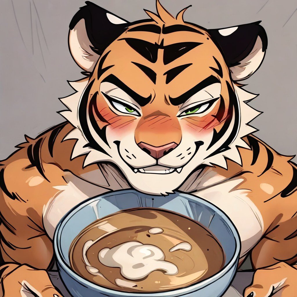 Cumming Into A Bowl Of Cereal, 18+, Mischievous (smiling While Blushing) Furry AI Porn