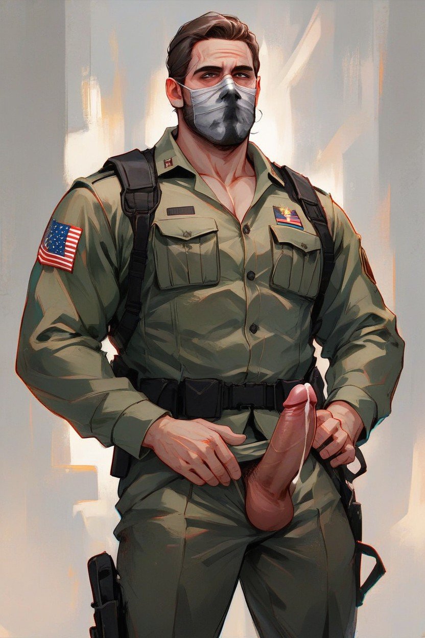 Military Suit, Mask, Semen Pornografia gay com IA