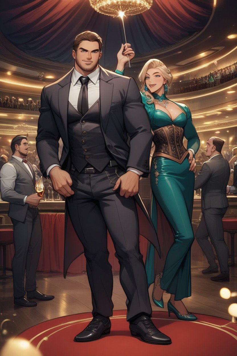 Party, Man Wearing Fancy Corset With Dress Pants And Shoes, Safisticated Party게이 AI 포르노