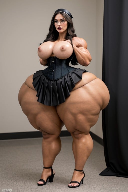 Steroids Buff Goddess, Front View, Bulging Breasts Asian AI Porn