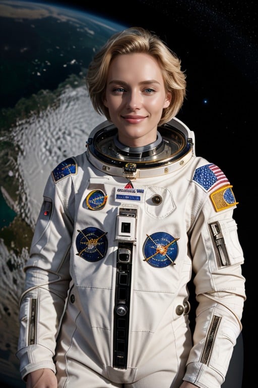 Full Body, Blonde Hair, Space Suit Shemale AI Porn