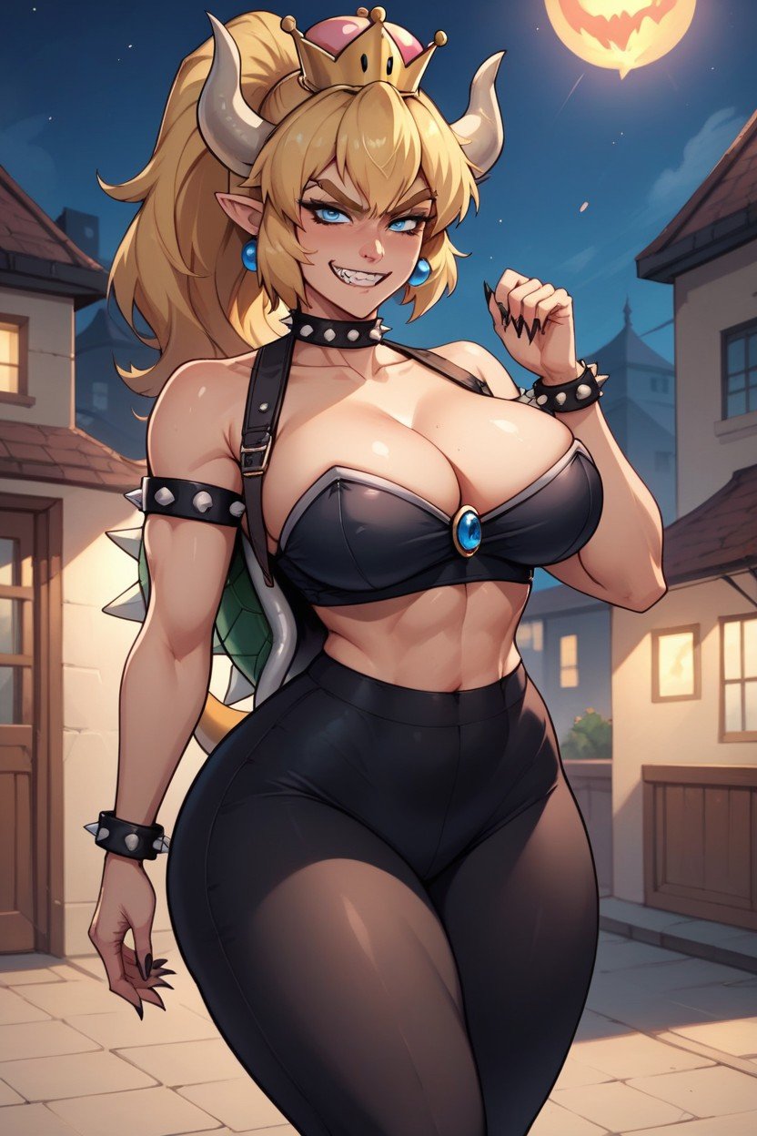 Bowsette, At Night, Big AssPorno IA Hentai