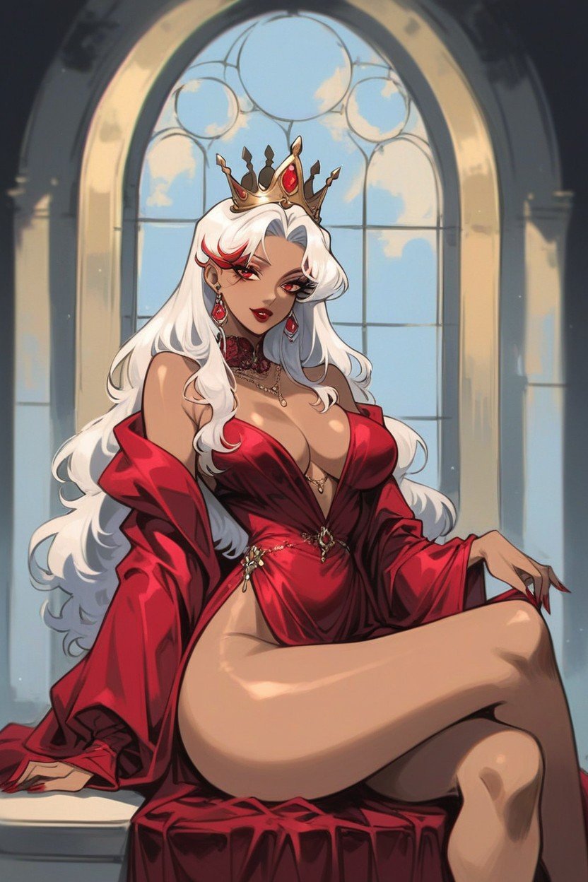 Sitting Down, Red Gown, Oc Luna Hentai AI Porn