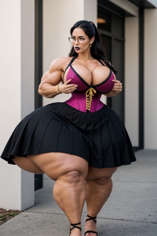 Pitch Black Hair, Obcenely Titantic Gargantuan Hyper Breasts, Eight Feet Tall Shemale AI Porn