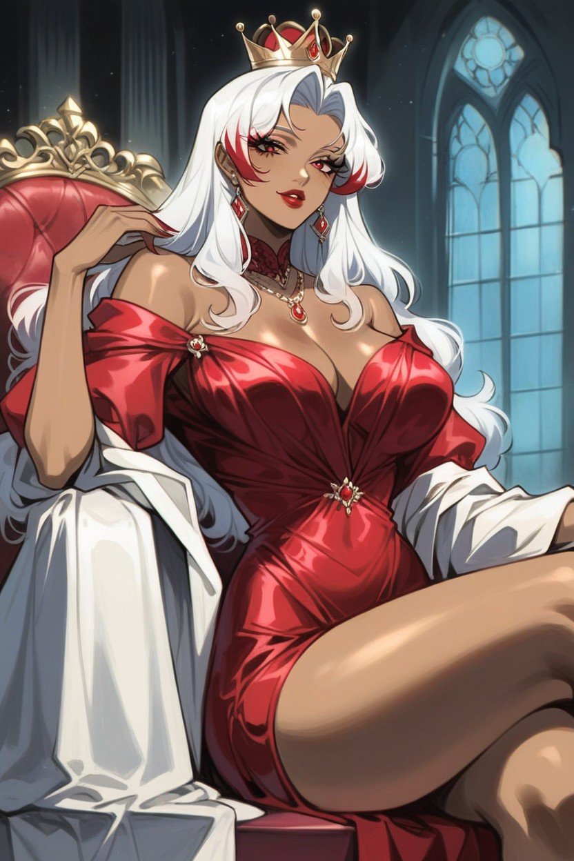 Throne Room, Long Hair, Pretty Queen GownHentai IA