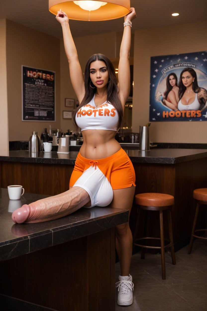 Hooter's Girl, Giant Lips, Bulge In Clothes Shemale AI Porn