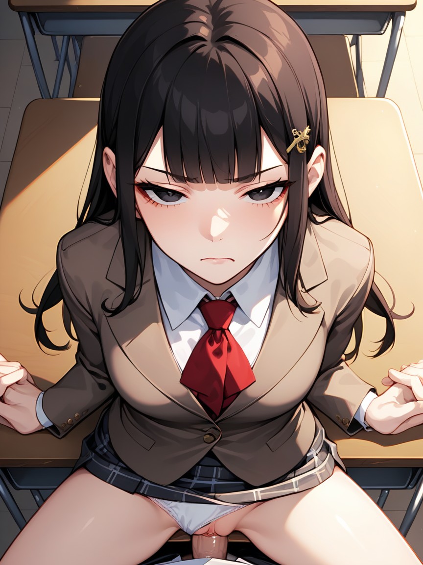 Blunt Bangs, High Angle, Light Black Eyes Hentai AI Porn
