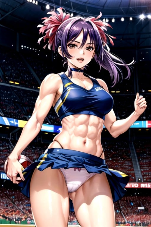 Abs, Detailed Background Of A Open Stadium For American Football, Oiled SkinニューハーフAIポルノ