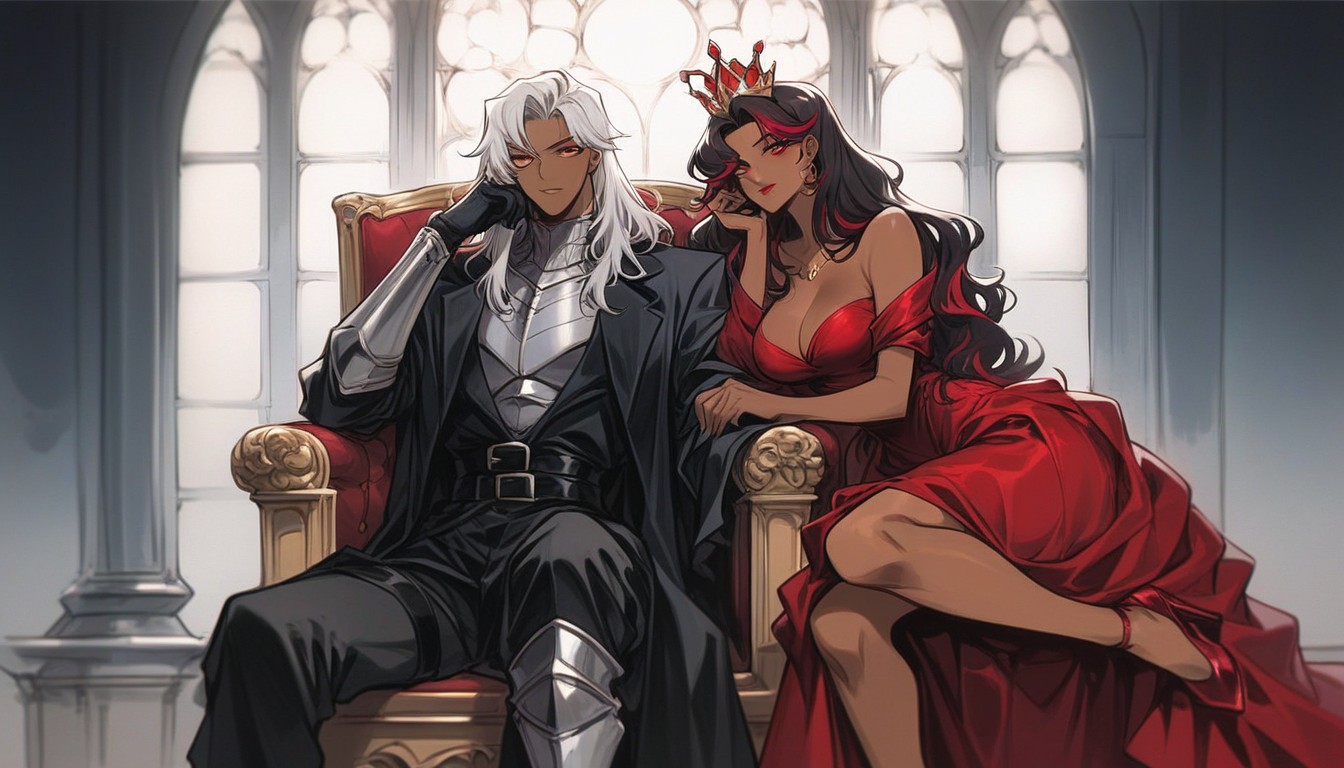 Big Red Plush Chair, Gown, Long Hair Hentai AI Porn