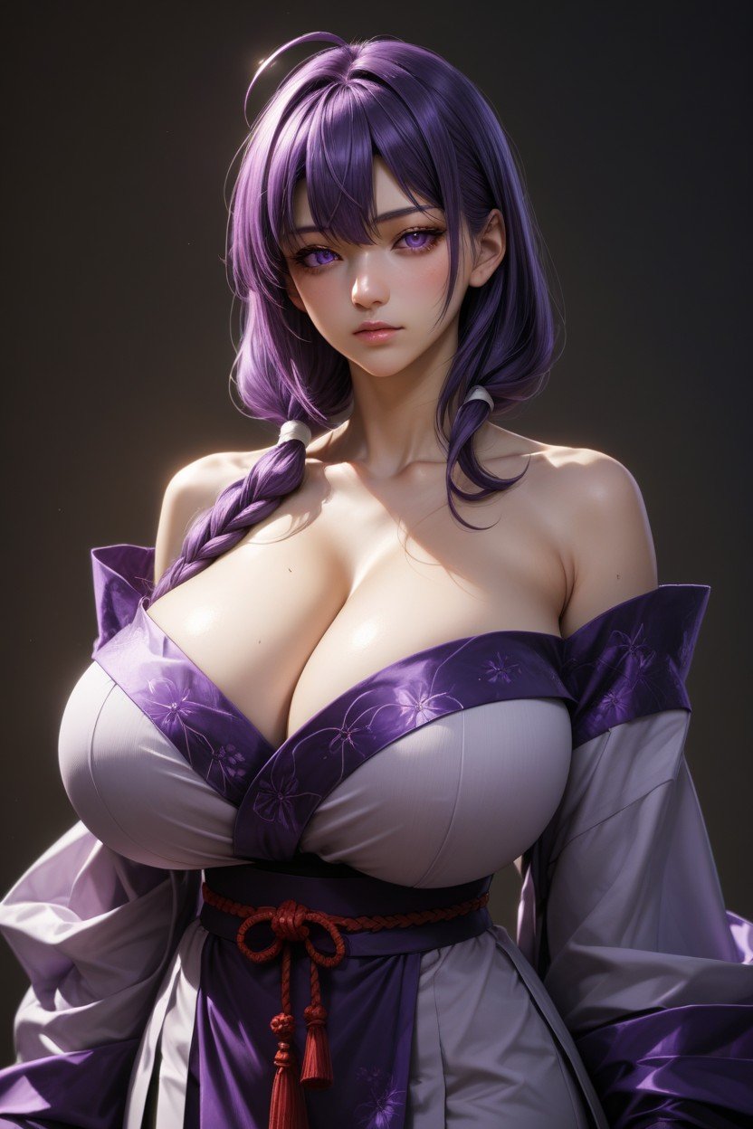 Purple Hair, Huge Breasts, Blouse Hentai AI Porn