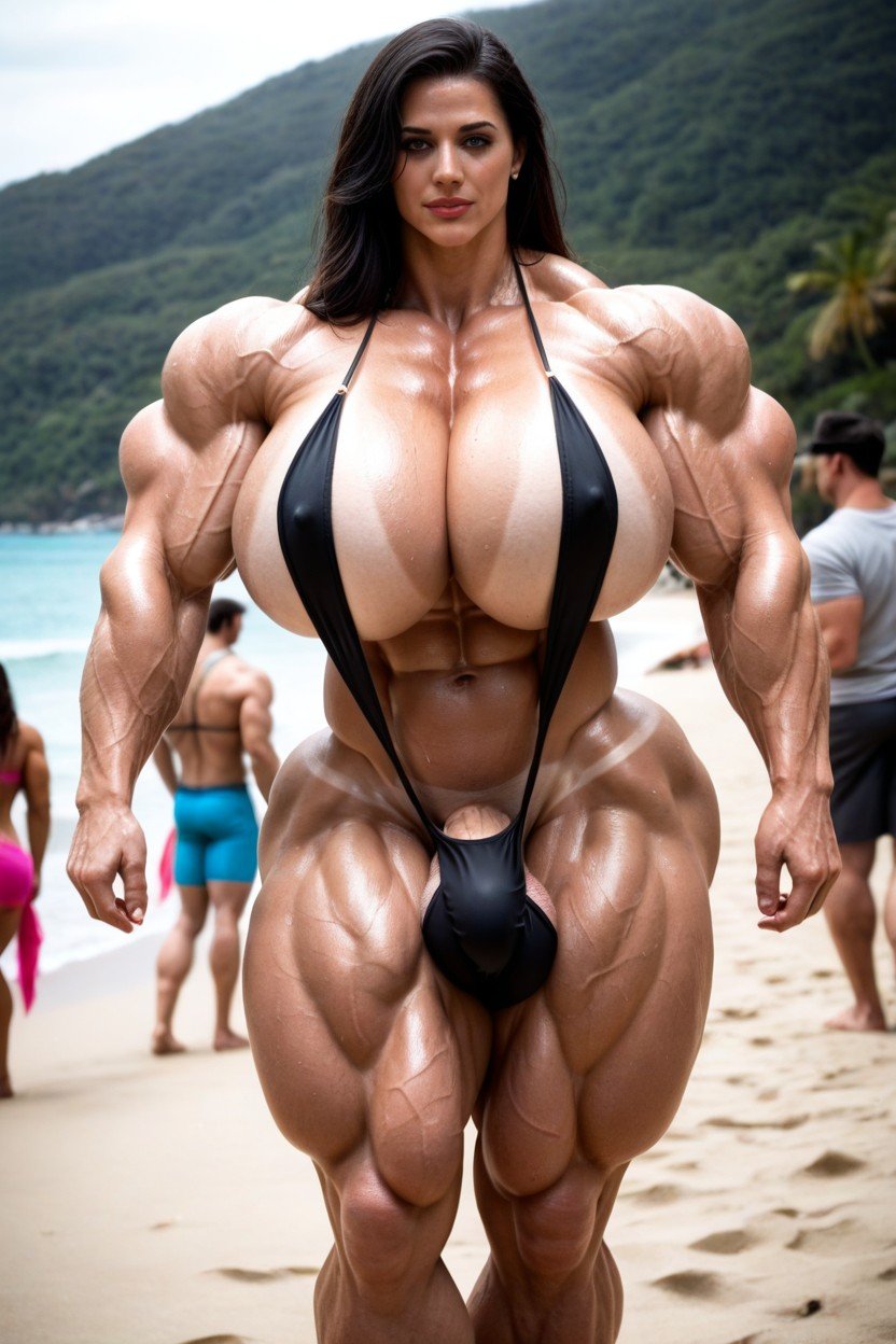 Burly Burly Body, Muscular Woman, 周りの多くの人々ゲイAIポルノ