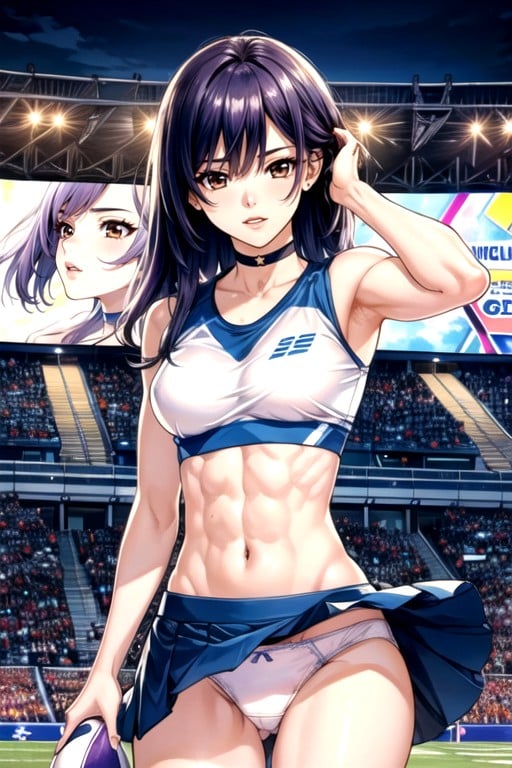 Brown Eyes, Detailed Background Of A Open Stadium For American Football, A British WomanHentai IA