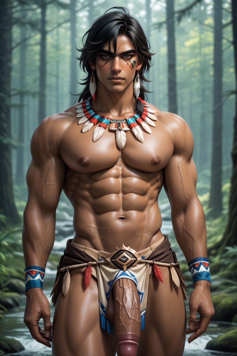 Vestimenta Tribal, Muscular Body, PectoralsPorno gay IA