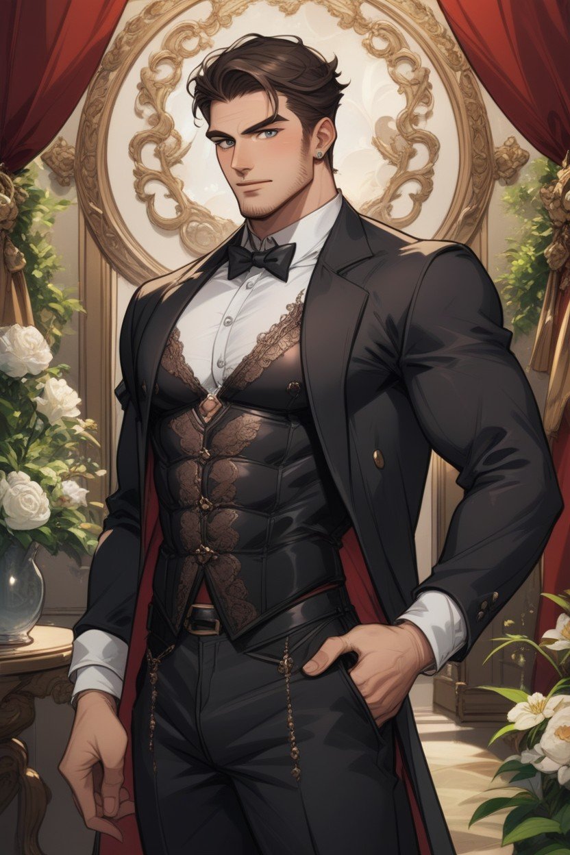 Man Wearing Dress Pants With A Corset, 18+, A Gorgeous Man Wearing A Fancy Intricate Corset AI Gay Porn