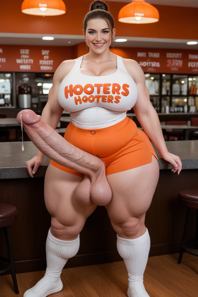 Futa Hooters Outfit, Hentai Manga Brought To Life, Impossible Massive Muscular Legs AI Porn