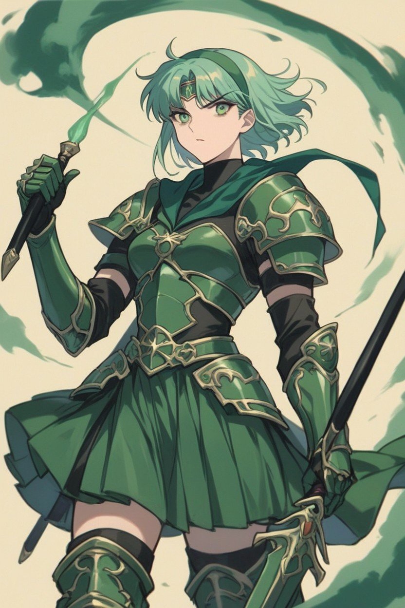 前髪, ヘアバンド, Green Very Long SwordヘンタイAIポルノ